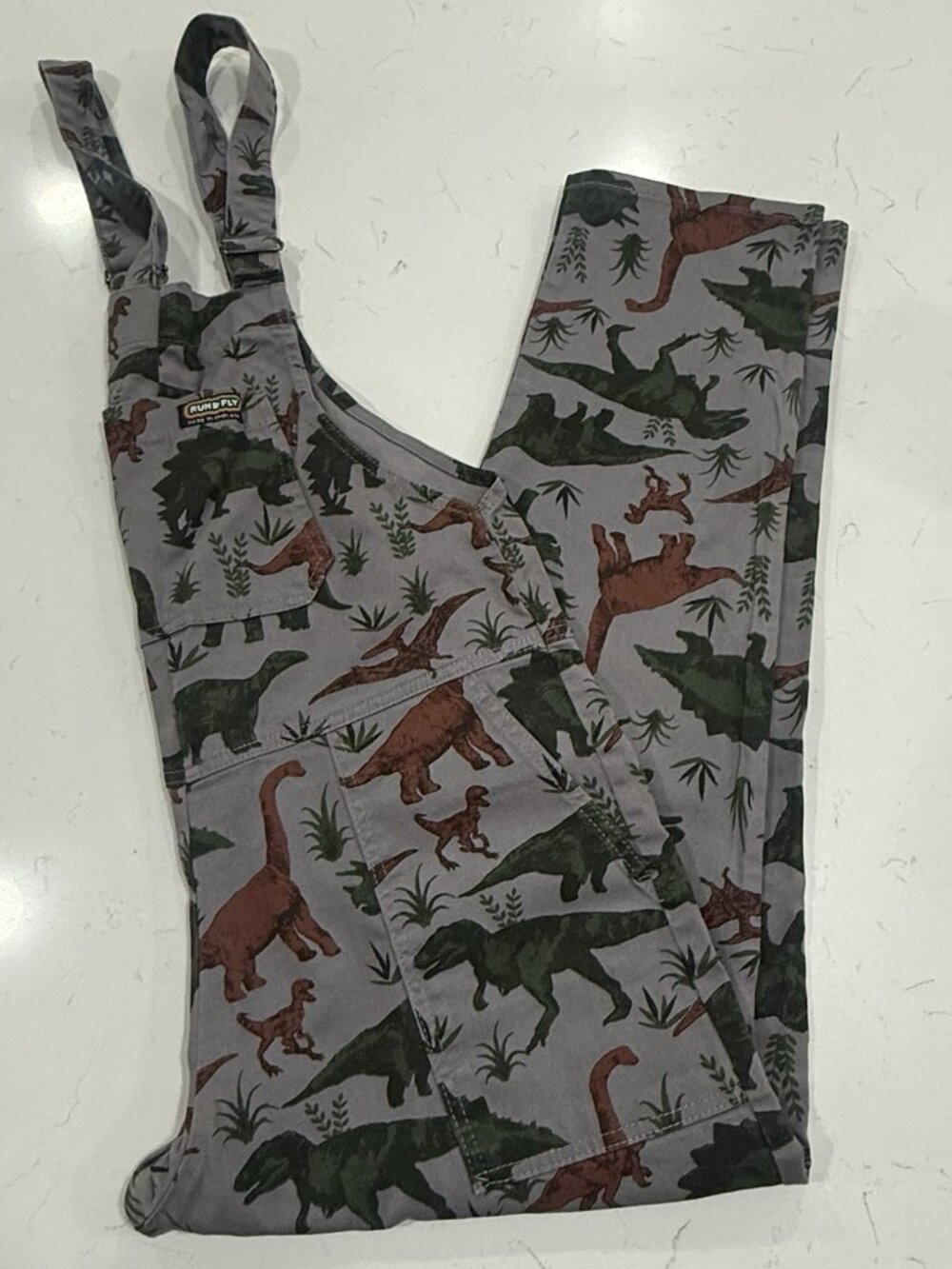 Run & Fly Adventure Dinosaur Stretch Dungarees Gray Overalls Size XS - Picture 2 of 9